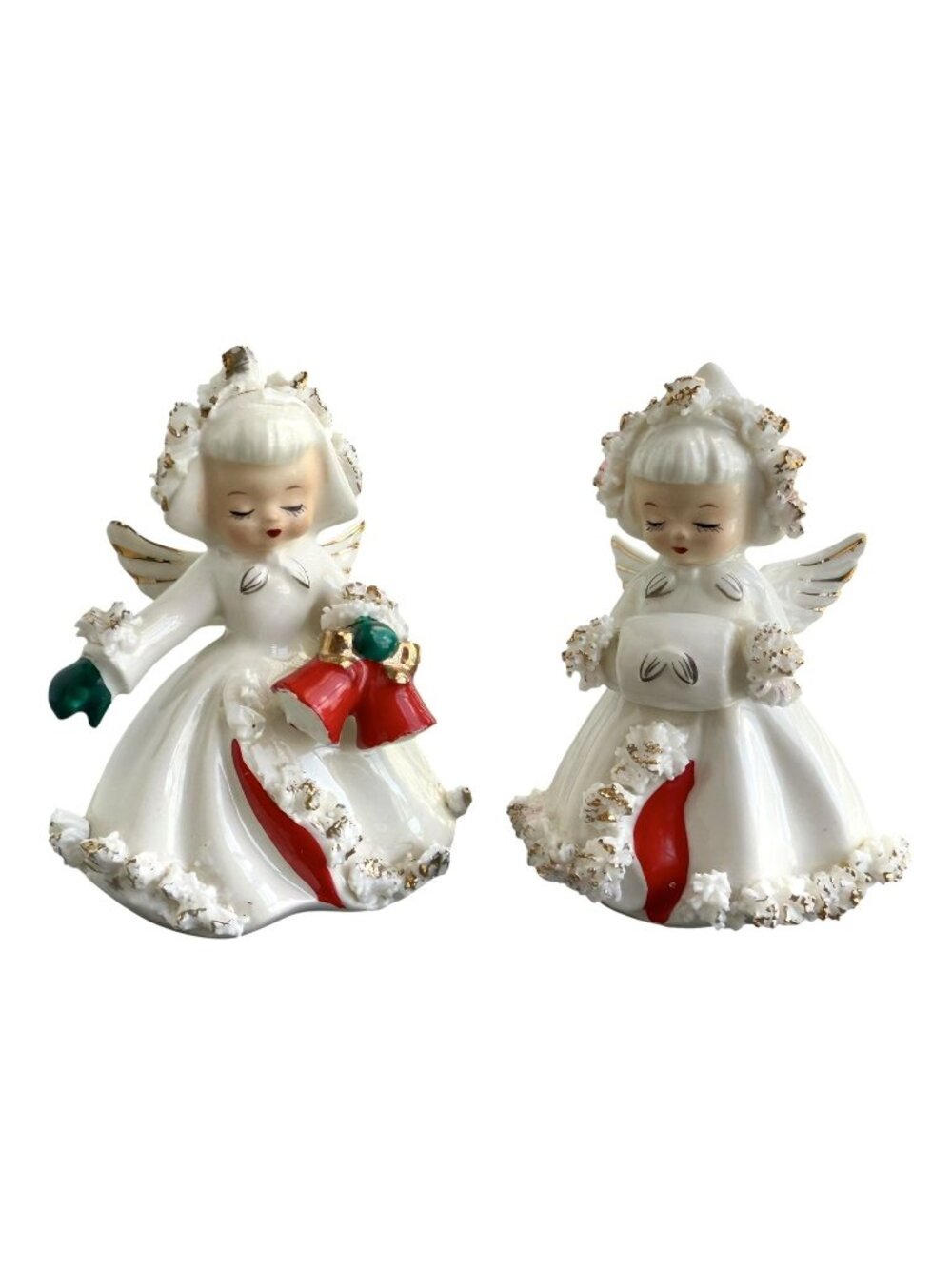 Vintage Holt Howard Christmas Angel Candle Holders Set of 2 Spaghetti Trim 1950s